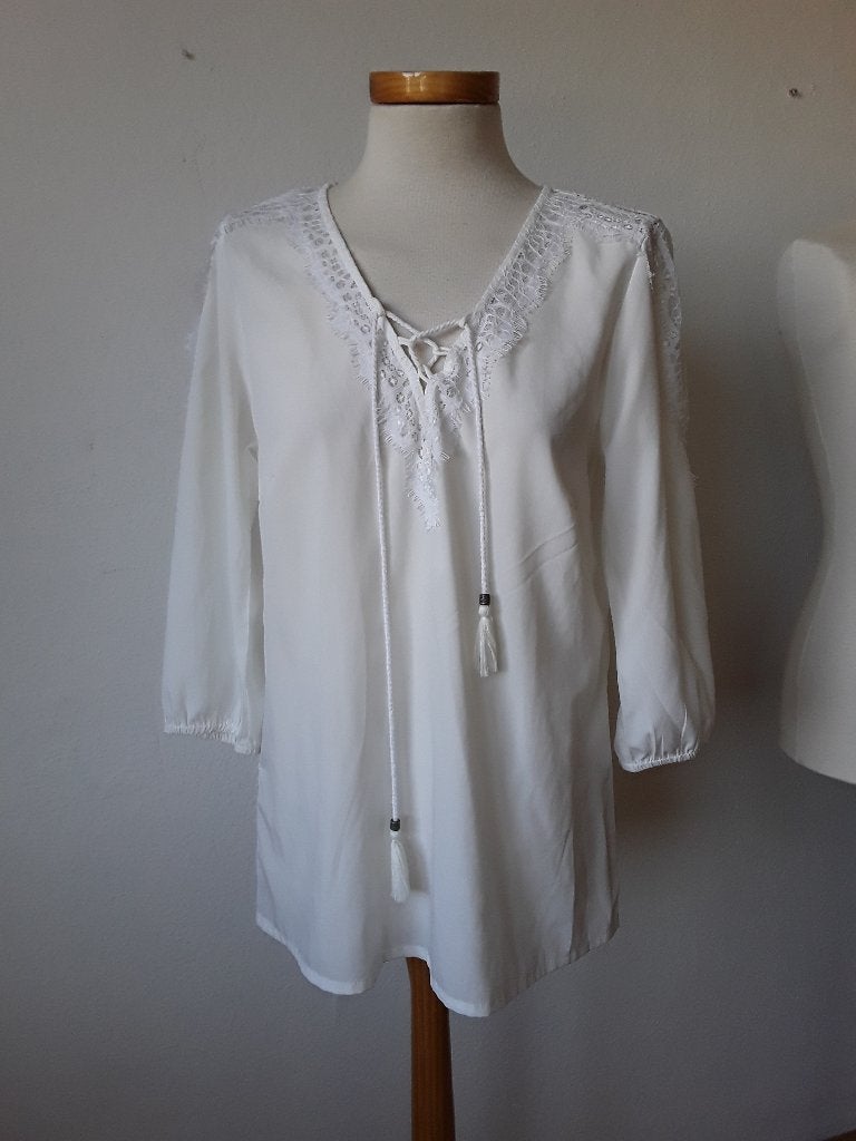 Witte blouse met kant mt M Bodyflirt, Maat 38/40 (M), Verzenden, Wit, Zo goed als nieuw