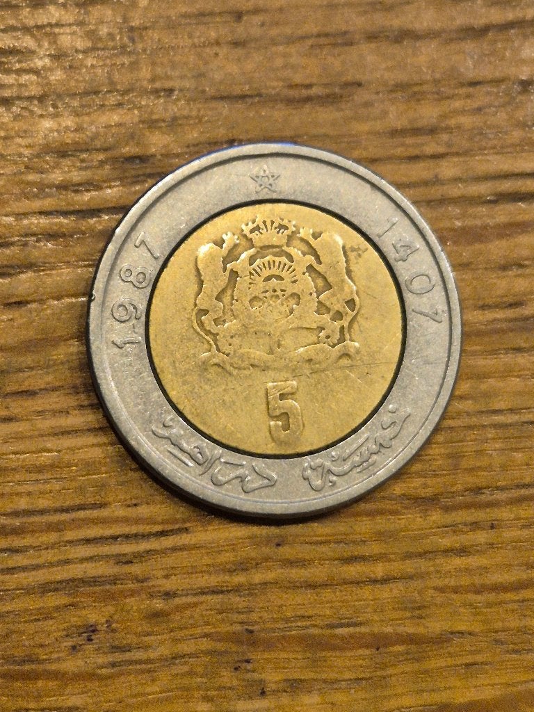 Marokko - 5 Dirham 1987, Ophalen of Verzenden, Overige landen
