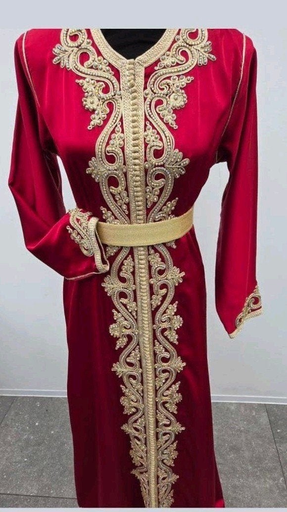 Marokkaanse Kaftan Rood met Gouden Sfifa, Maat 38/40 (M), Ophalen of Verzenden, Onbekend, Zo goed als nieuw