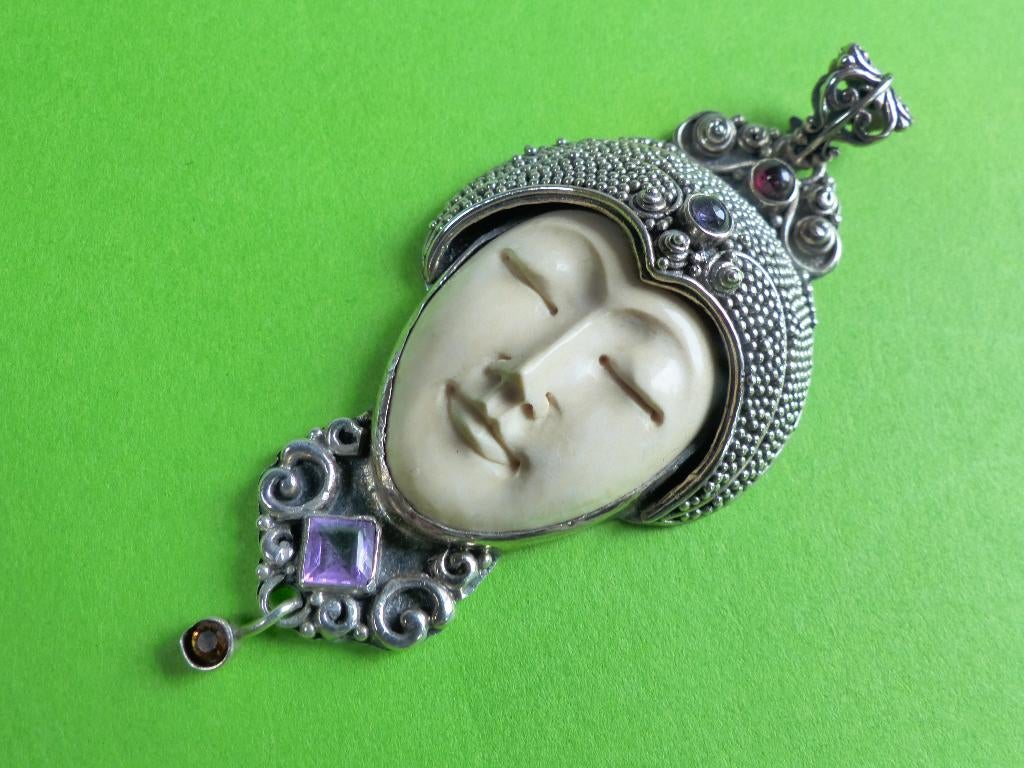 Mooie Zilveren Jugendstill Hanger met Amethist en Granaat, Verzenden, Zilver, Ring, Met edelsteen