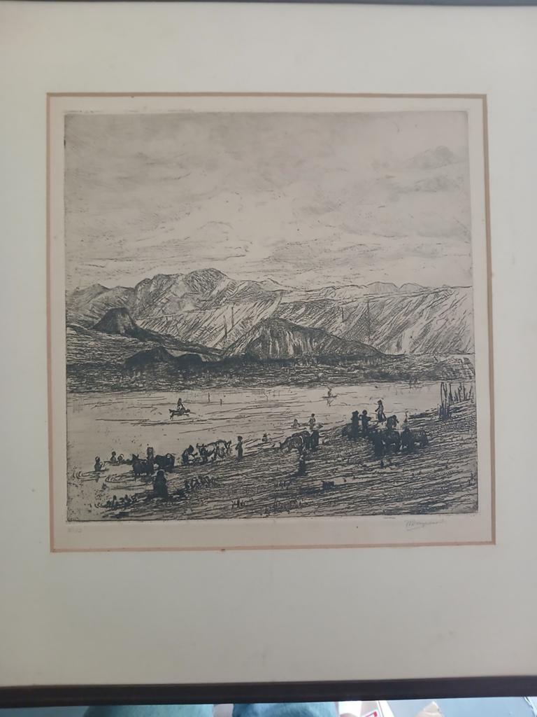 Ets Nederlands indie Willem Dooyewaard, Ets, Ophalen of Verzenden, Gesigneerd, Landschap