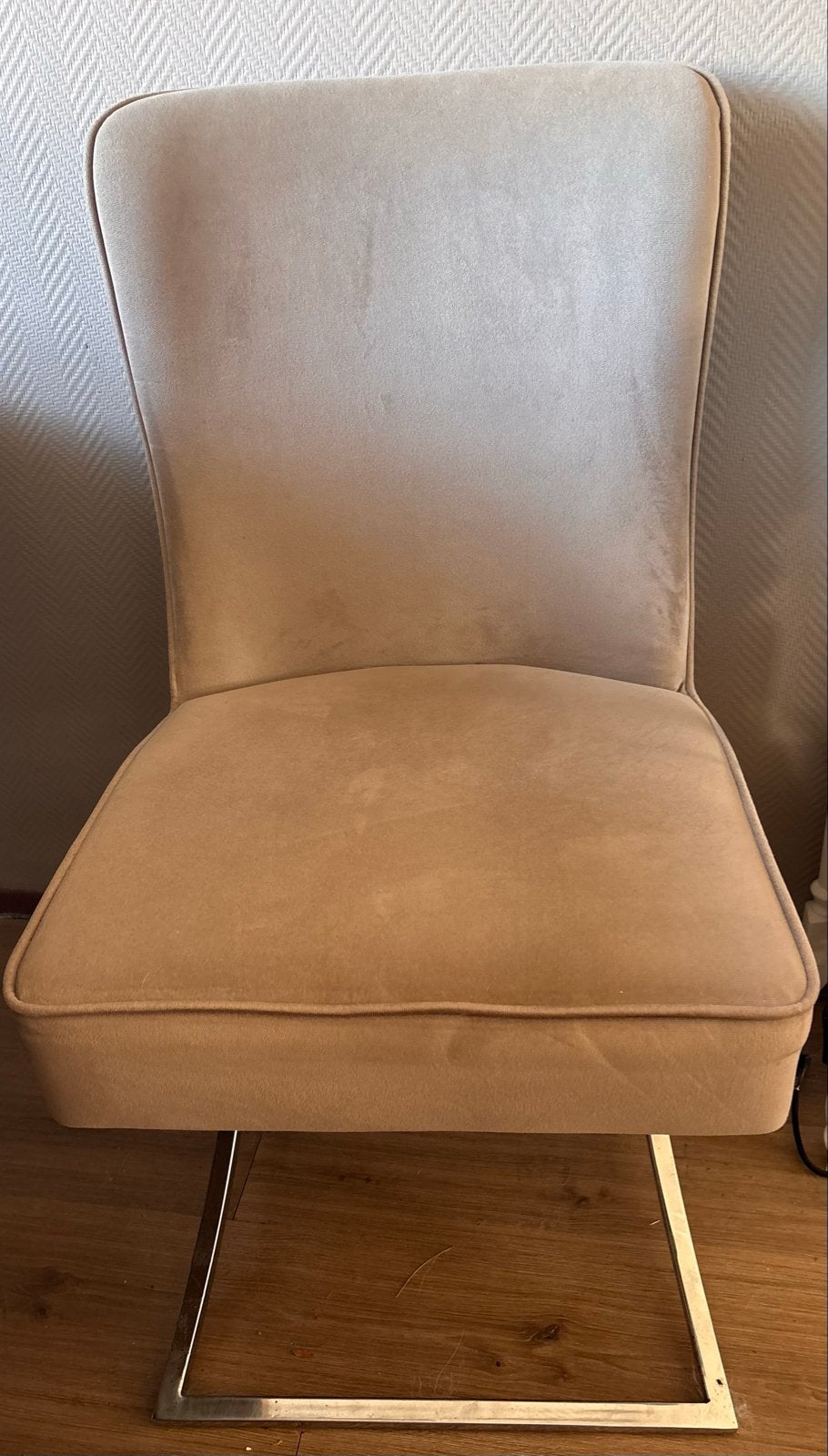 4 beige/taupe eetkamerstoelen, Ophalen, Gebruikt, Overige kleuren, Metaal