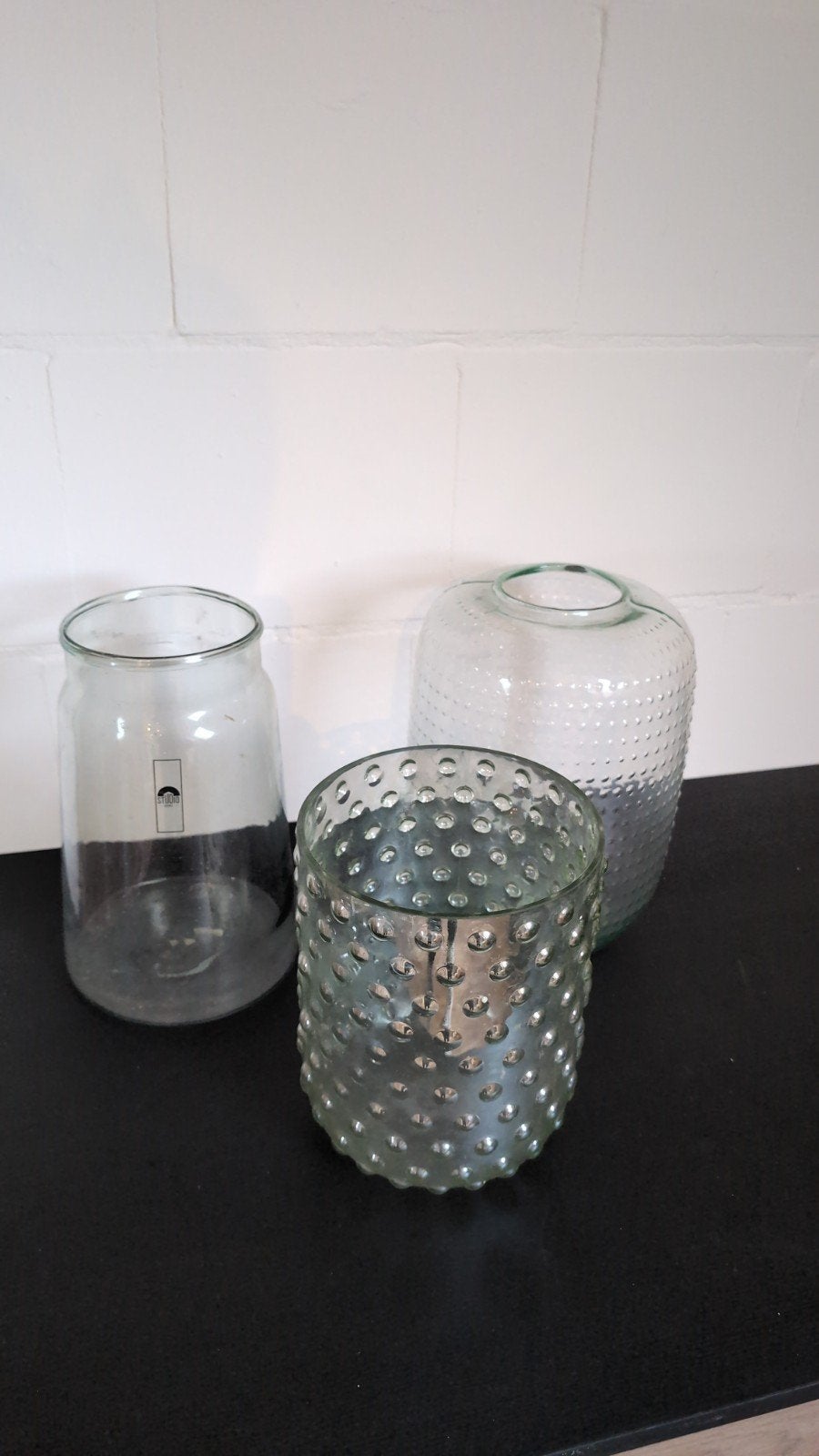 Set van 3 glazen vazen/windlichten, Ophalen