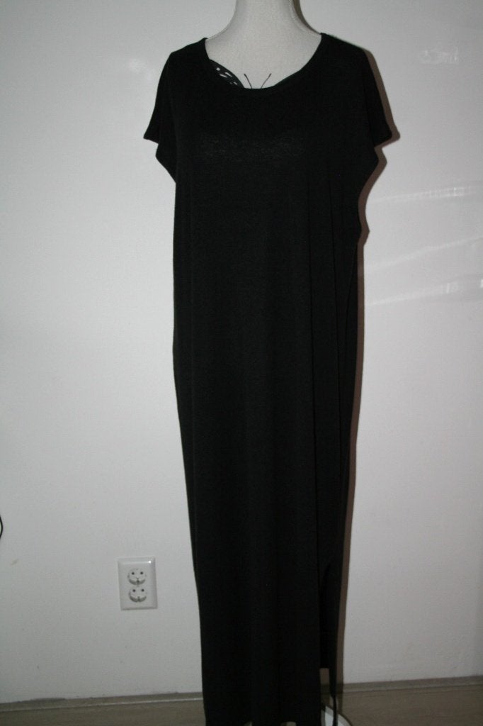 H&M zwart lange linnen viscose jurk mt 42 44 L, H&M, Verzenden, Zwart, Maat 42/44 (L)