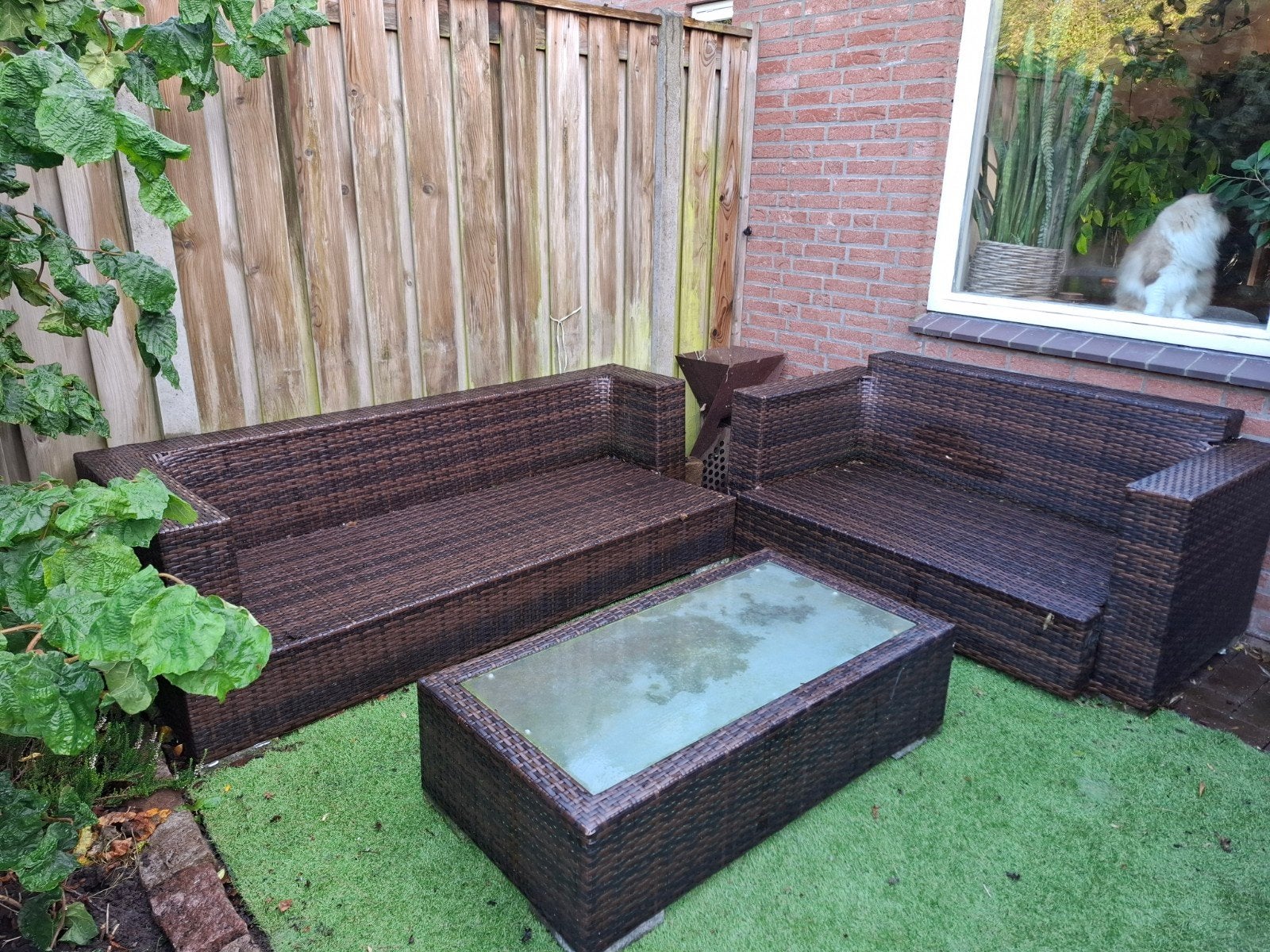 Mooie grote wicker loungeset met plofkussens, Ophalen, Wicker