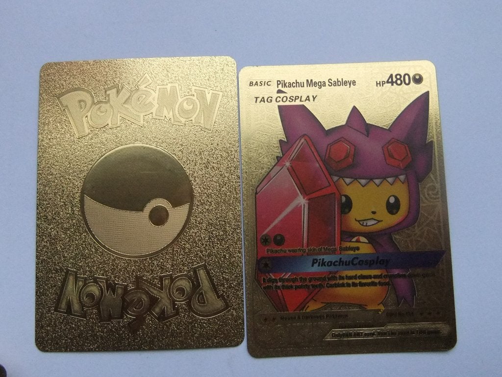 Goudkleurige  Pikachu Mega Sableye Cosplay  Kaart, Ophalen of Verzenden, Zo goed als nieuw, Losse kaart, Foil