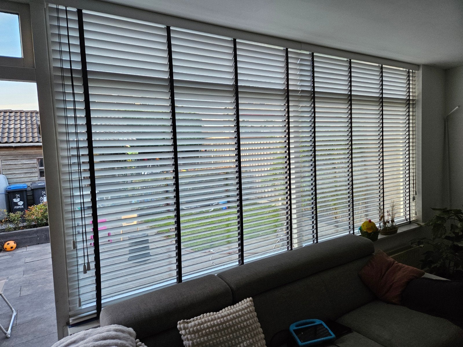 Witte Houten Jaloezieën 50mm met Antraciet Ladderband, Ophalen, Wit, 200 cm of meer, 200 cm of meer