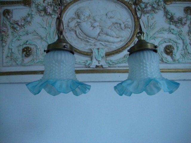 Stel oude glazen hanglampjes (rokje) nr. 3, Ophalen of Verzenden