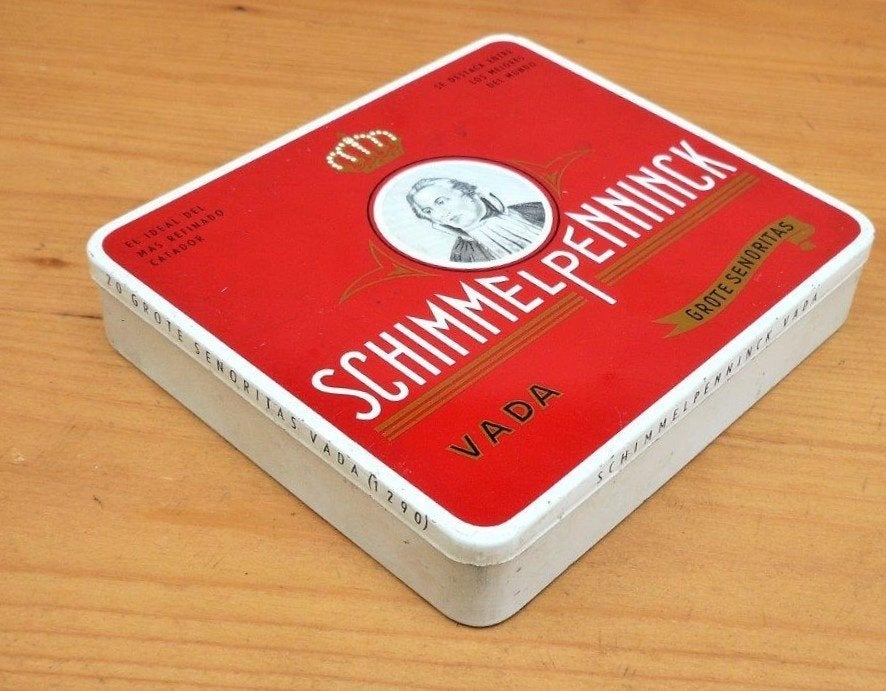 blik (leeg)  Schimmelpenninck vada grote senoritas sigaren., Ophalen of Verzenden, Gebruikt, Tabaksdoos of Verpakking