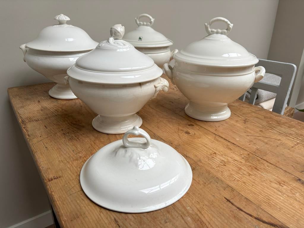 Vintage, brocante, antieke soepterrines - Set van 4, Antiek en Kunst, Antiek | Servies los, Ophalen