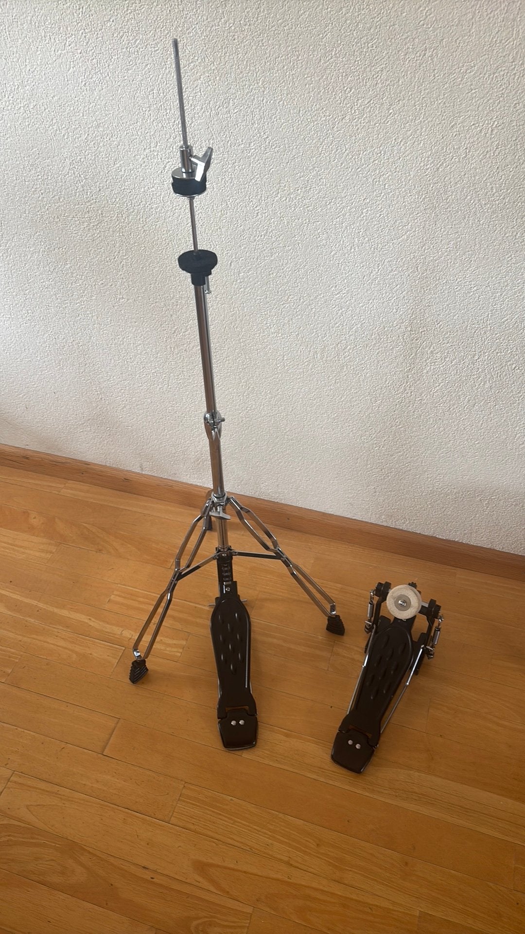 set voetpedalen drumstel of cachon: hihat stand + basepedaal, Ophalen of Verzenden, Zo goed als nieuw, Overige soorten