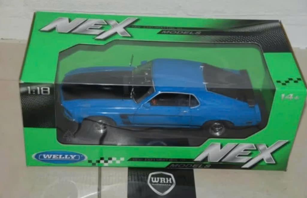 1:18 FORD MUSTANG COUPE 1969 blue Welly in box WRH, Verzenden, Zo goed als nieuw, Auto, Welly