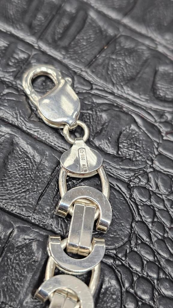 925 Zilveren Platte Koningsschakel Armband 24cm / 11mm, Ophalen of Verzenden, Nieuw, Zilver, Zilver