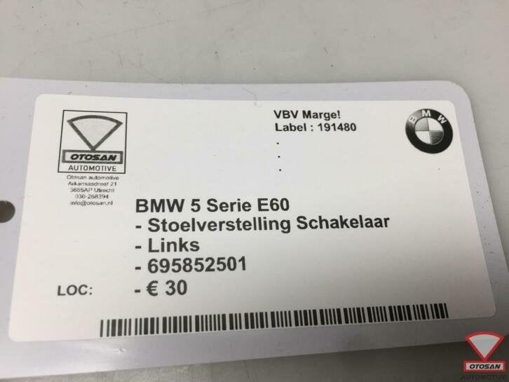 bmw 5 serie e60 stoelverstelling schakelaar links 695852501, Auto-onderdelen, Petuelring 130
80788  Munich, DE, Gebruikt, Info@bmw.de