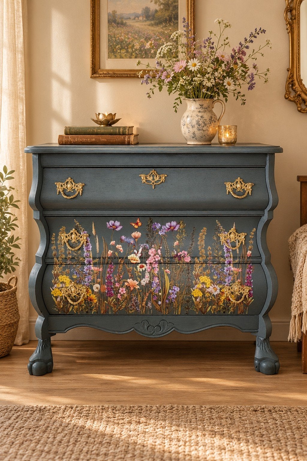 Eiken buikkastje – Everett olijfgroen | Botanische print, Huis en Inrichting, Ophalen, Brocante, vintage antiek landelijk kastje dressior