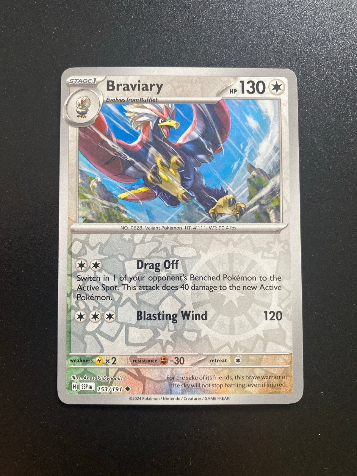 Braviary 153/191 Reverse Holo Pokémon Surging Sparks, Ophalen of Verzenden, Zo goed als nieuw, Losse kaart, Foil
