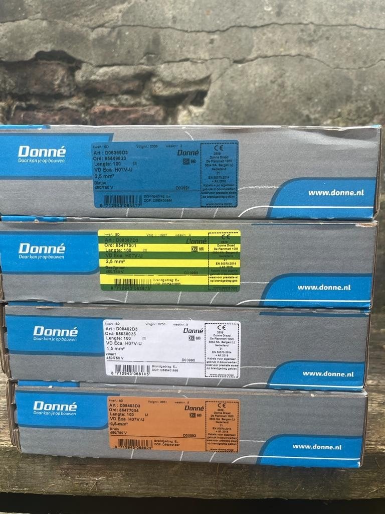 Donné Installatiedraad H07V-U 2.5mm² - Diverse Kleuren, Ophalen of Verzenden, Nieuw, Overige merken, Kabel of Snoer