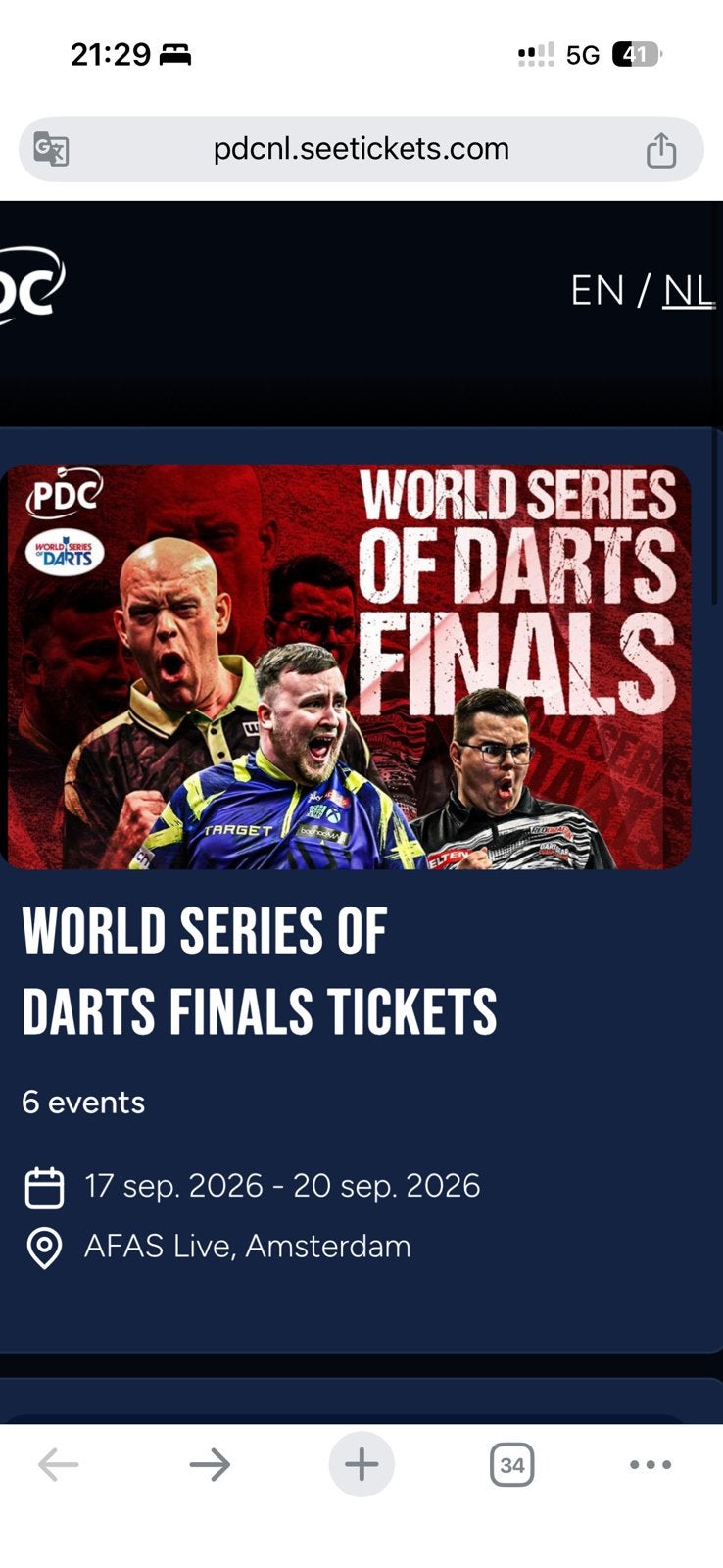 Tickets (2x) world series of darts zaterdag 19 sept 2026, Tickets en Kaartjes, Evenementen en Festivals, Twee personen