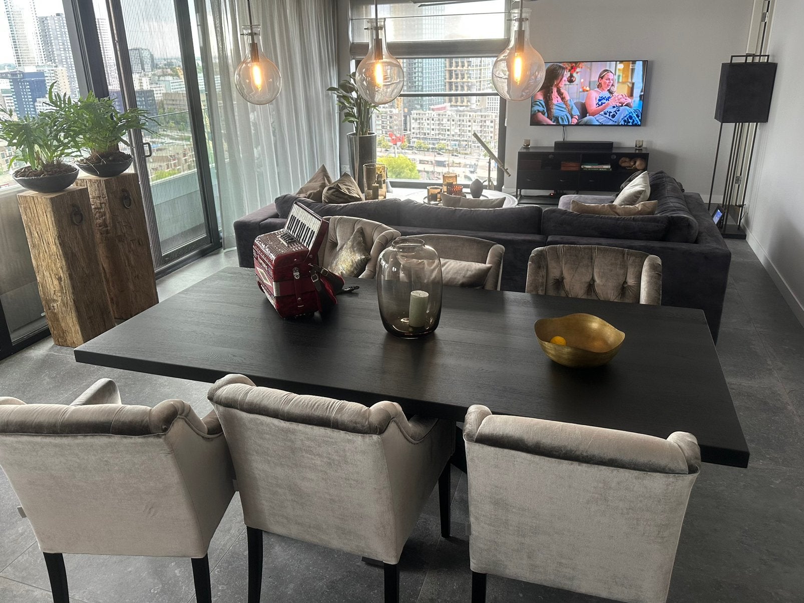 Eethoek met 6 stoelen 100x220, Huis en Inrichting, Tafels | Eettafels, Ophalen, 200 cm of meer, Zo goed als nieuw, Vijf personen of meer