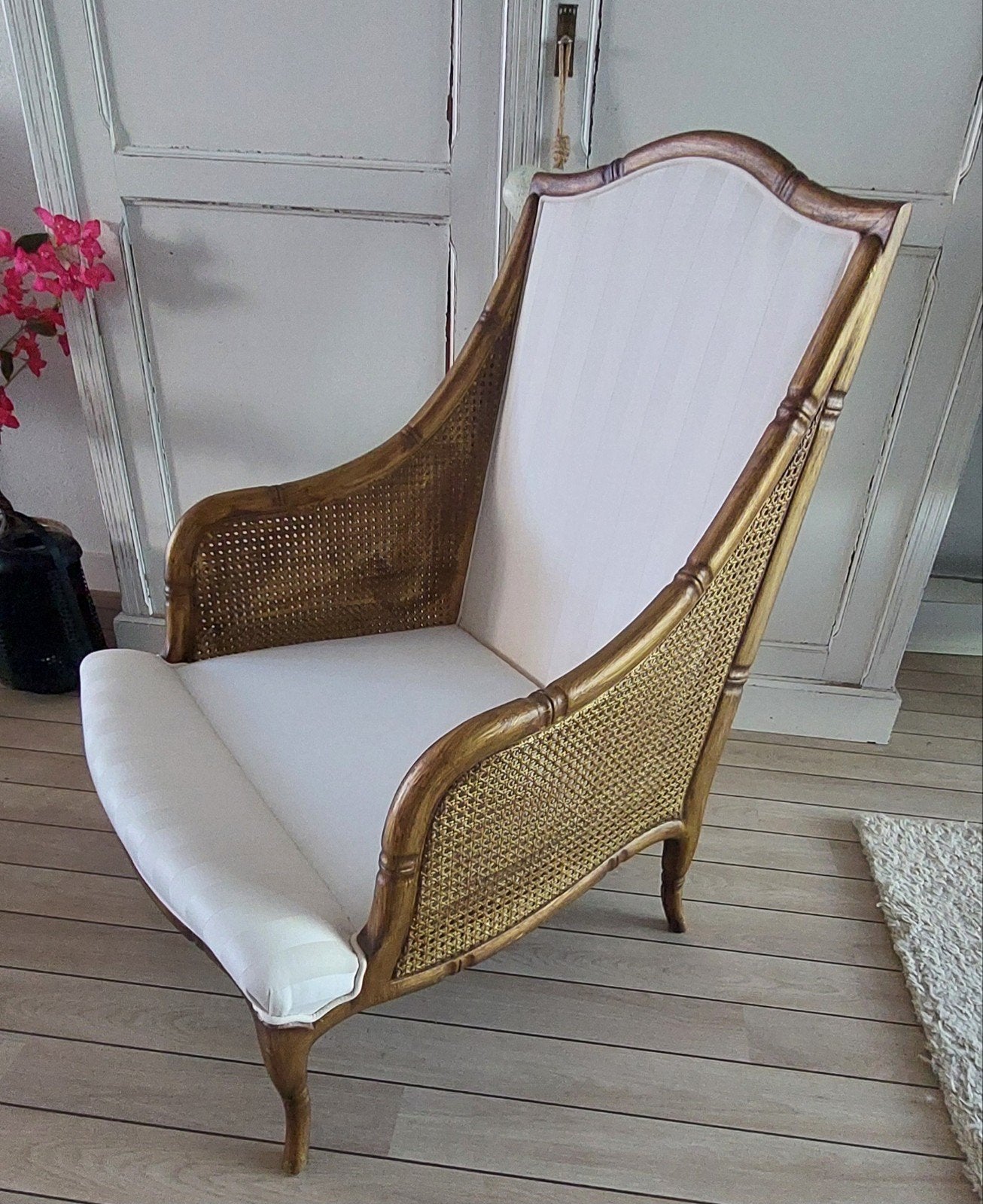 Vintage Giorgetti Fauteuil Faux Bamboe Goudkleurig Frame, Huis en Inrichting, Ophalen, Gebruikt, 75 tot 100 cm, Vintage, Hollywood Regency, Faux Bamboe