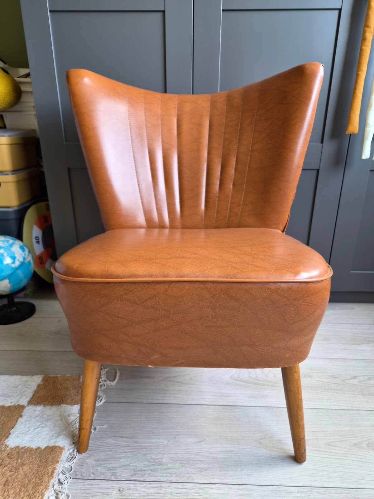 Vintage fauteuil / stoel - cognac skai jaren '50, Ophalen