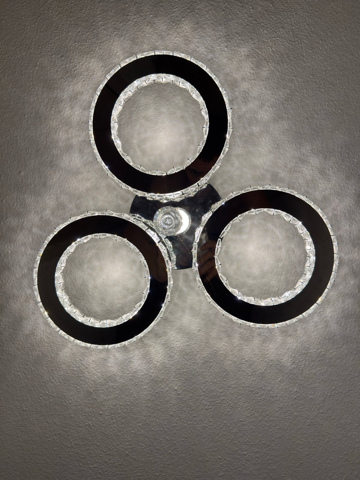 Moderne LED Plafondlamp met Kristallen Ringen, Ophalen of Verzenden, Zo goed als nieuw, Glas