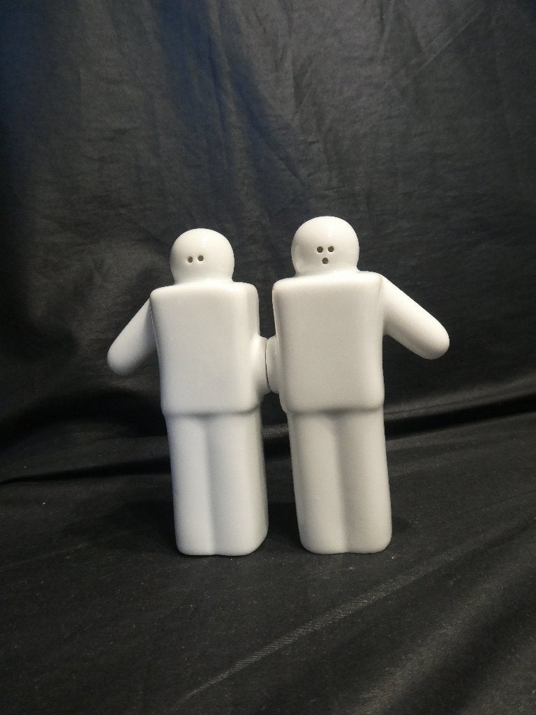 Vintage Kikkerland peper en zoutstel vorm van een robot, Ophalen of Verzenden, Steen/keramiek, Wit, Overige merken
