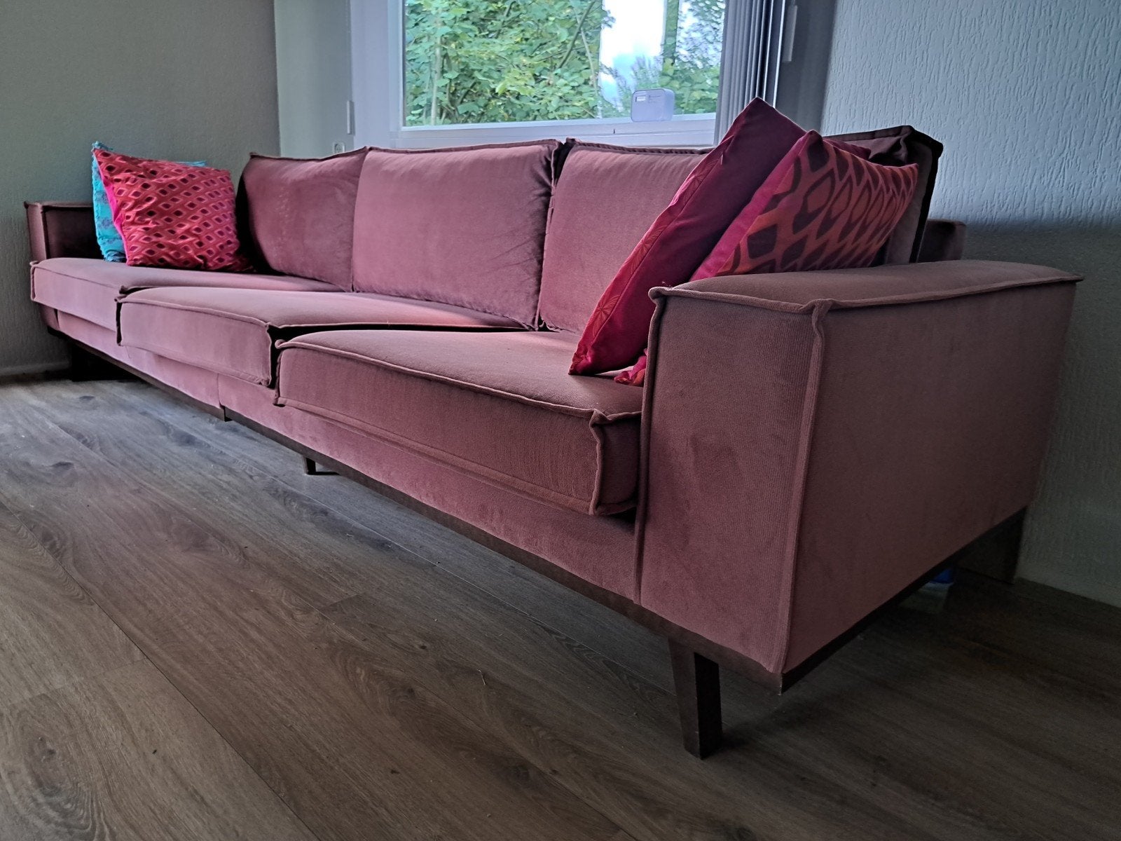 Verona 4-zits oud roze velours bank - Wehkamp, Ophalen, 250 tot 300 cm, 75 tot 100 cm, Zo goed als nieuw