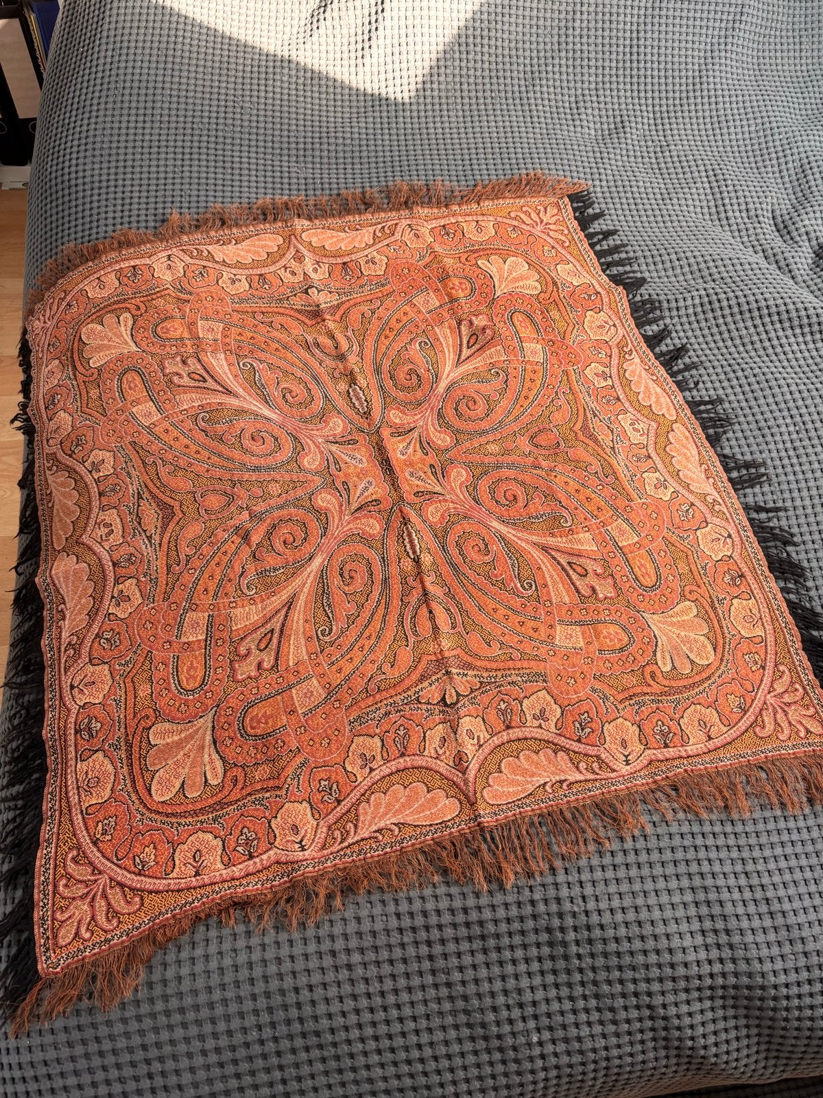 Vintage Worteldoek met Paisley Patroon en Franjes, Ophalen of Verzenden
