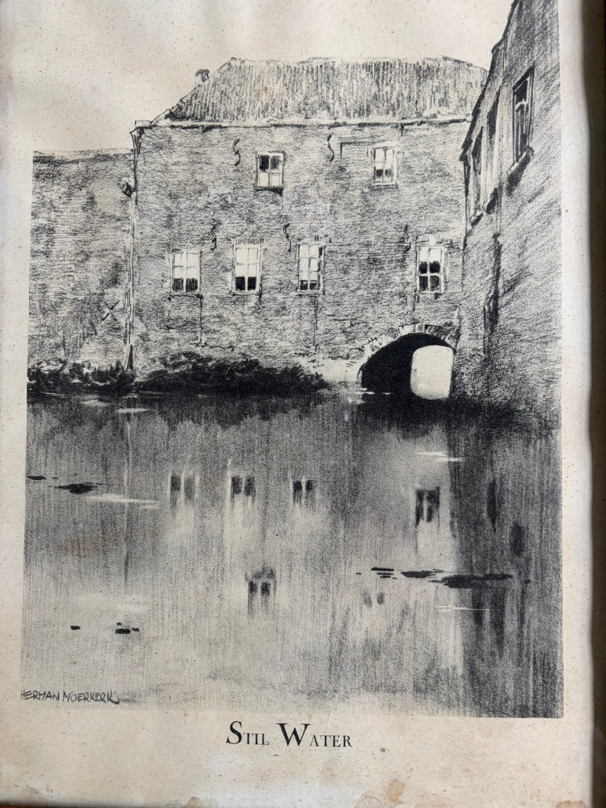 Herman Moerkerk tekening Stil Water, Den Bosch, Antiek en Kunst, Curiosa en Brocante, Ophalen of Verzenden