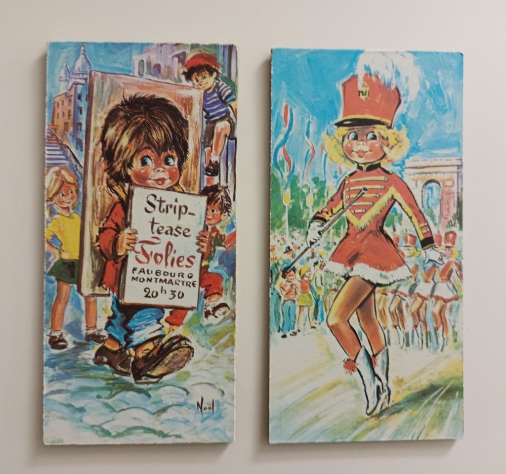 2 kleine vintage Parijse schilderijtjes, Minder dan 50 cm, Ophalen of Verzenden, Minder dan 50 cm, Print