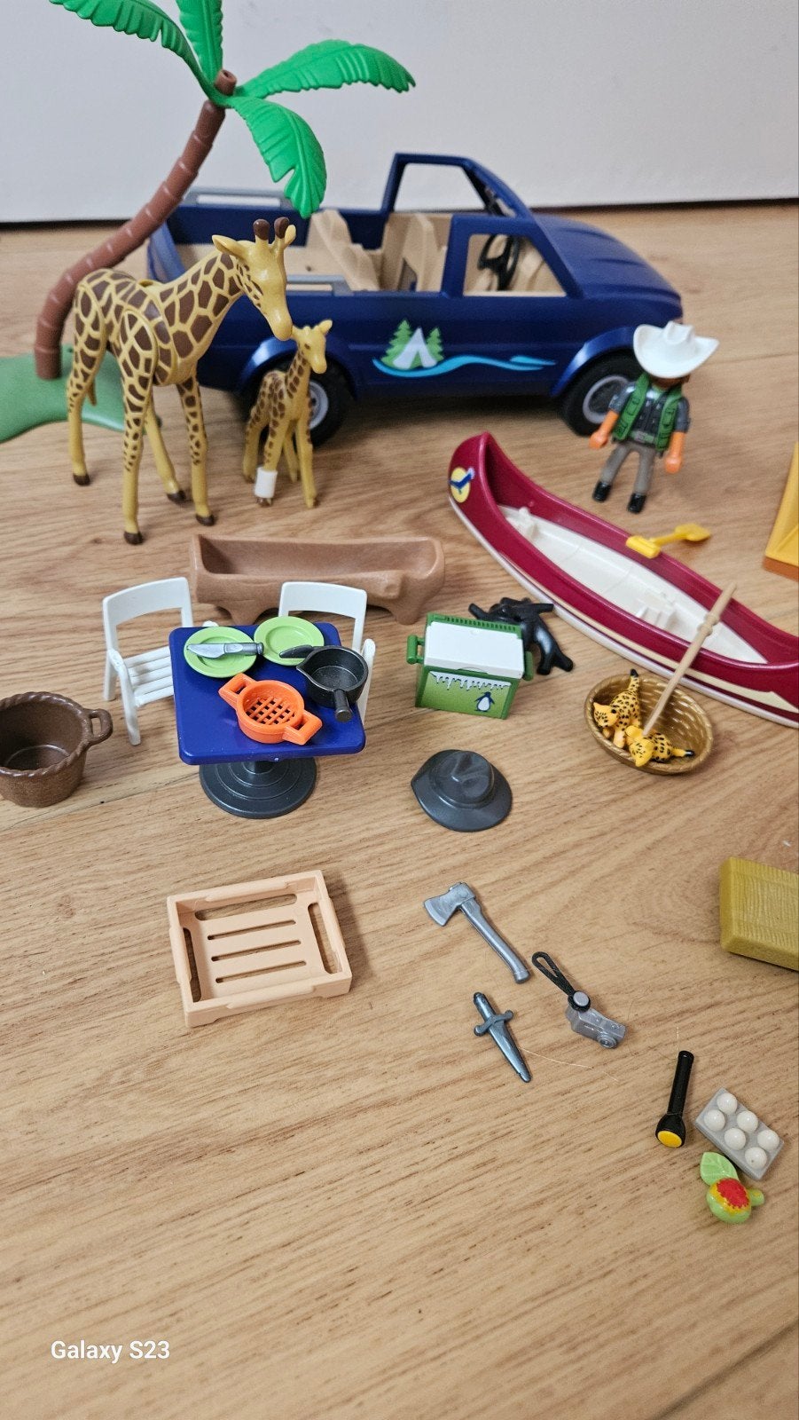 Playmobil Safari & Jungle – Jeeps, giraffen, kano, tent en v, Ophalen of Verzenden, Gebruikt