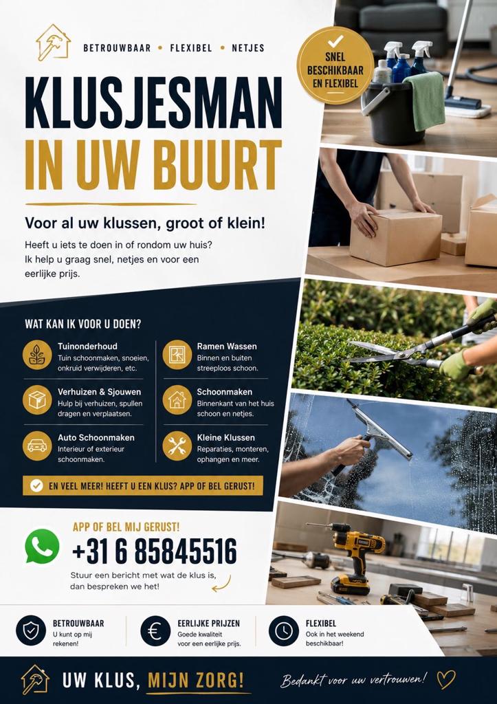 Klusjesman Utrecht & Omgeving | Betrouwbaar, Snel, Ophalen of Verzenden, Zo goed als nieuw