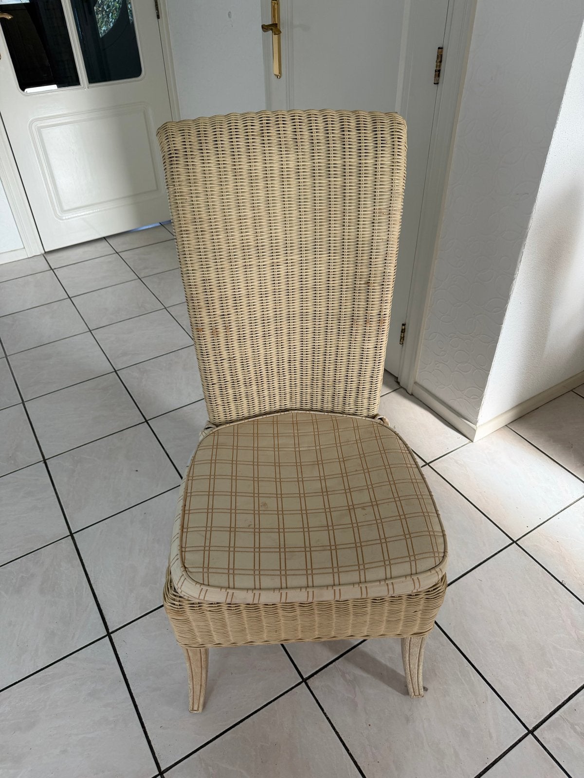 4x Rotan stoel met hoge rugleuning en kussens, Ophalen, Gebruikt, Overige kleuren, Riet of Rotan