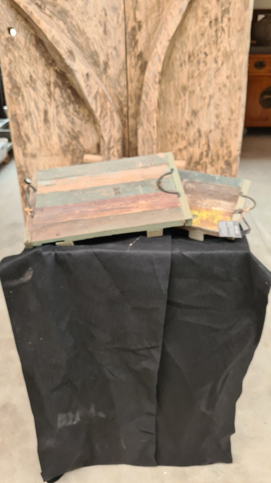 Hoffz wooden tray/dienblad van gerecycled hout doos a 4stuks, Ophalen of Verzenden, Nieuw, Rechthoekig, Hout
