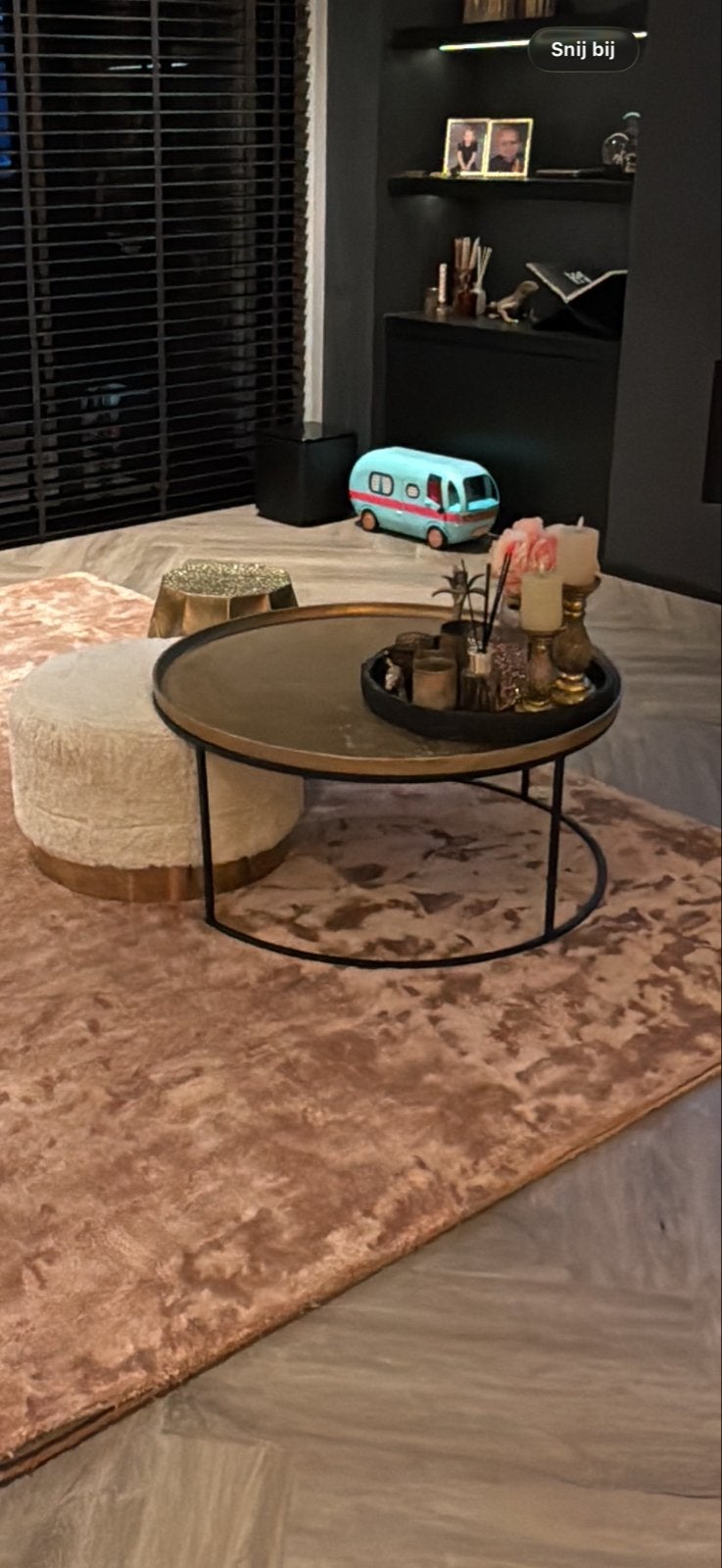Gouden stalen salontafel lifestyle, Huis en Inrichting, Tafels | Salontafels, Ophalen, Gebruikt, Rond, Metaal
