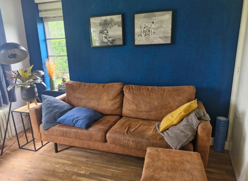 bank met voetenbankje, Ophalen, Gebruikt, Tweepersoons, 75 tot 100 cm