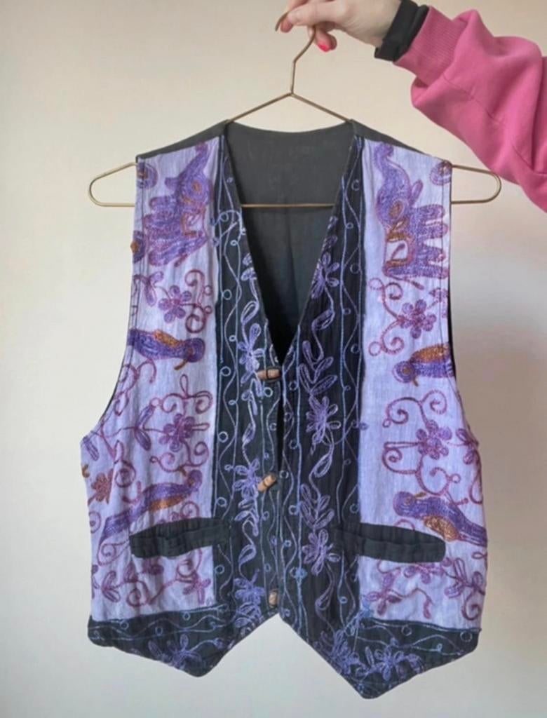 Prachtig gilet met borduursels, S/M. India boho bohemian, Verzenden, Paars, Vintage, Maat 36 (S)