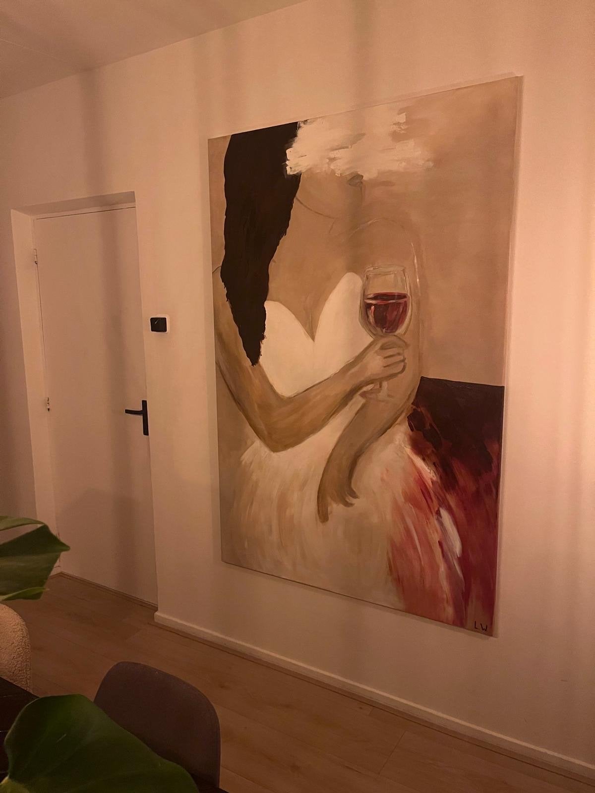 Modern Schilderij: Vrouw met Rode Wijn, Ophalen, Figuren, Handgeschilderd, Olieverf
