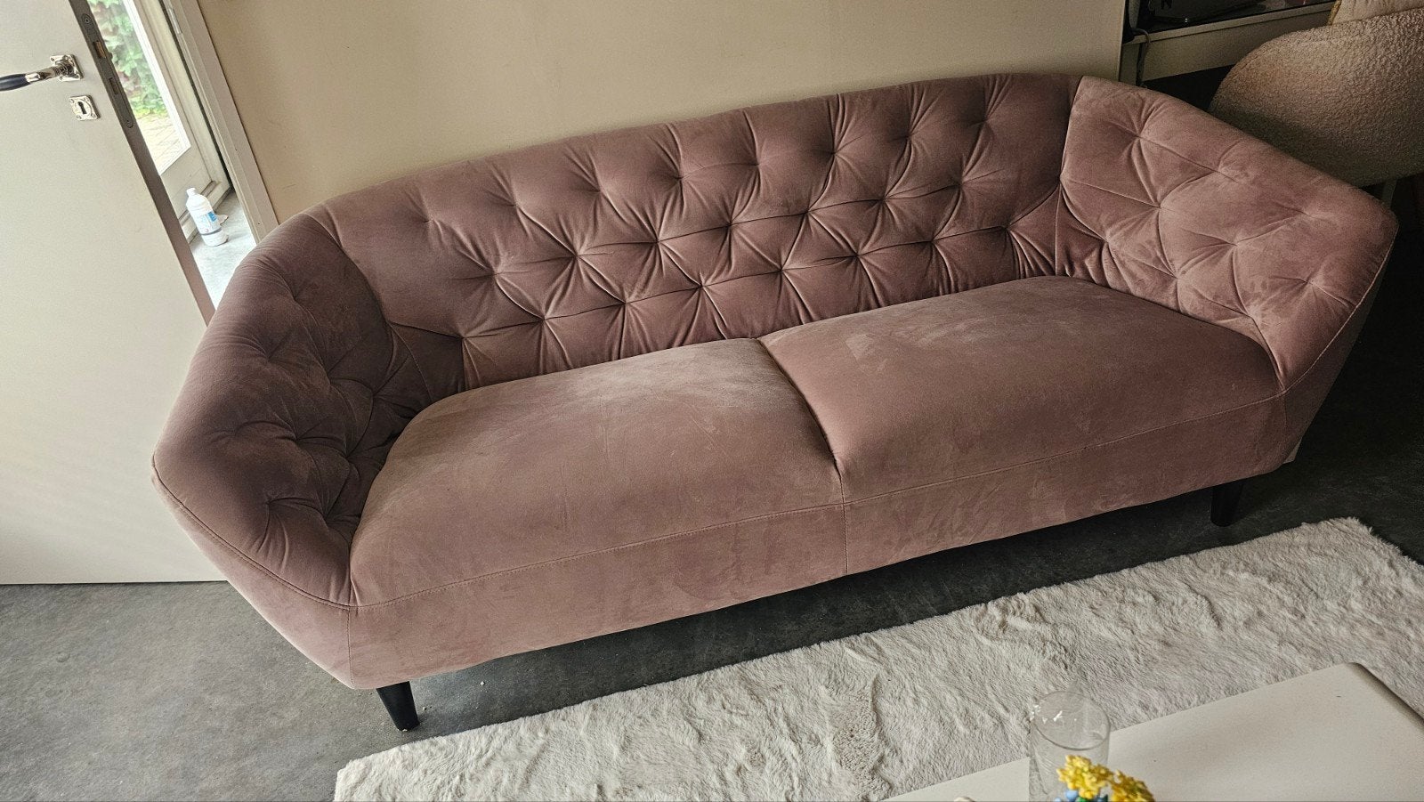 Velours bankstel in roze - Comfortabel en stijlvol, Ophalen, Gebruikt, Modern, Klassiek, Glamour, Driepersoons