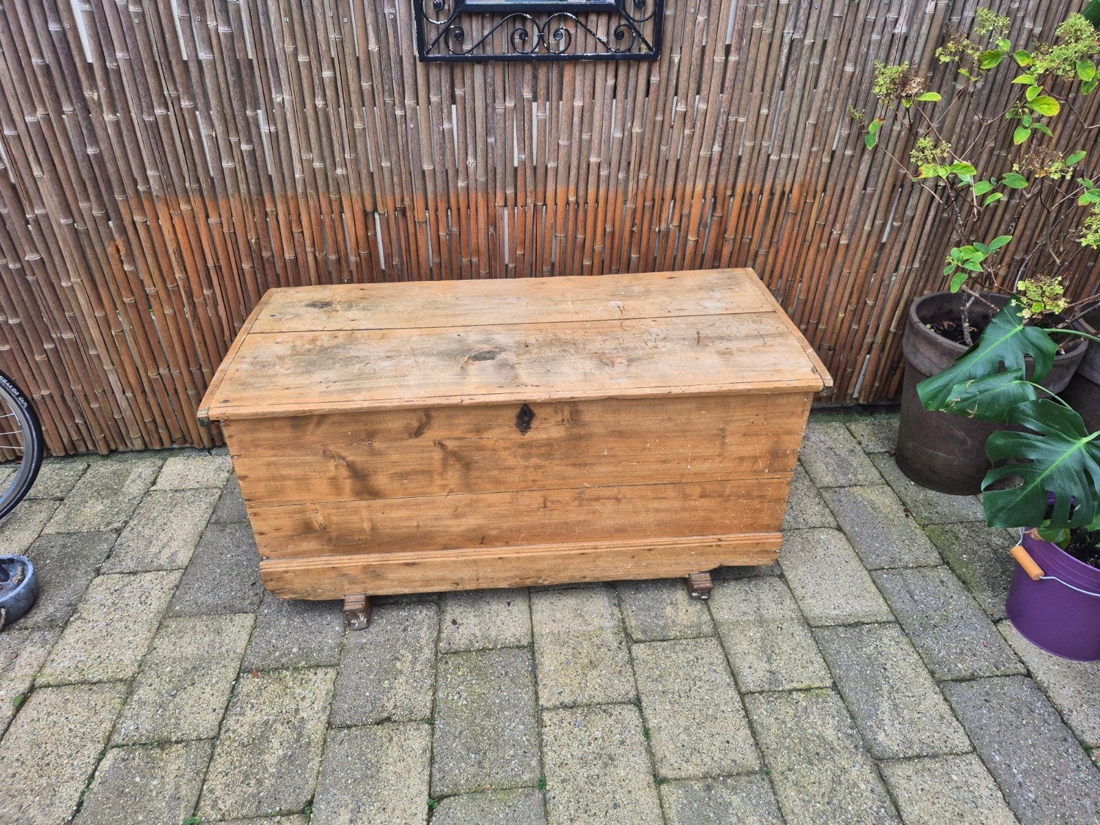 Oude houten dekenkist / opbergkist, Ophalen, Gebruikt, 100 tot 150 cm