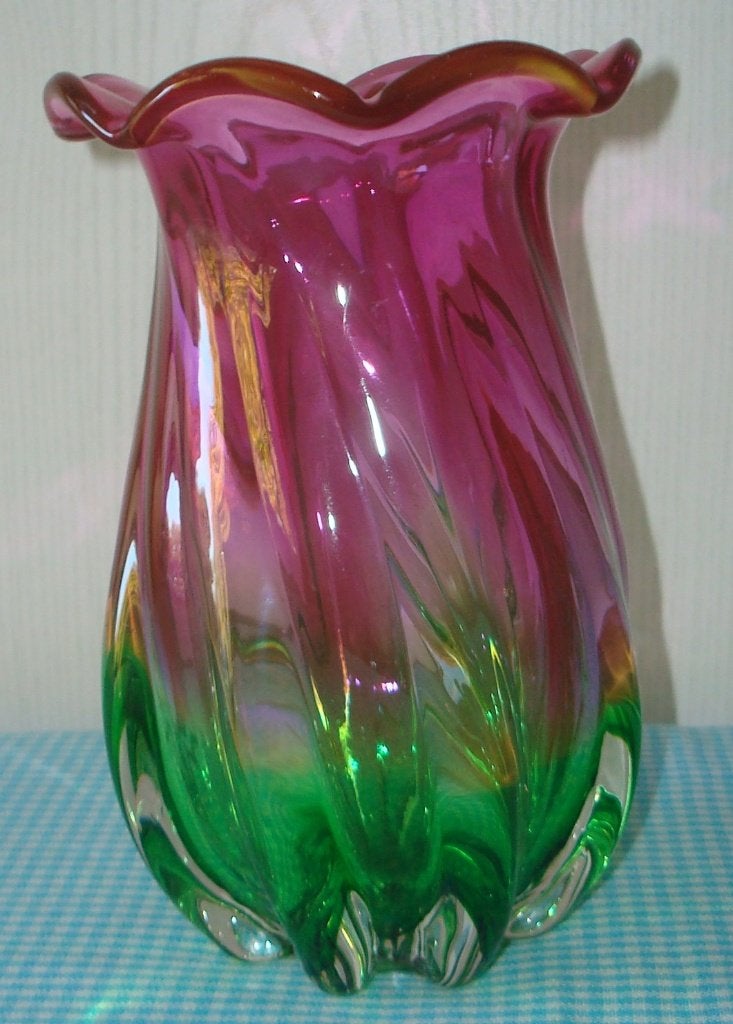 MURANO teleflora Glazen vaas watermeloen groen/ roze, Huis en Inrichting, Gebruikt, Ophalen of Verzenden, Glas, Groen