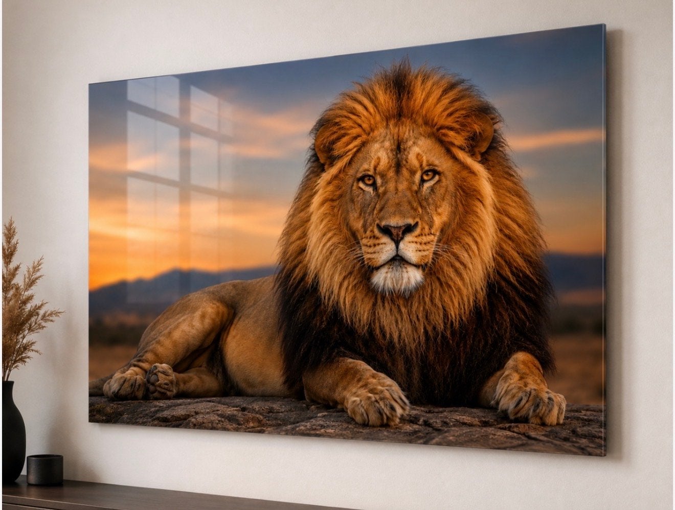 Plexiglas schilderij leeuw - 120x80 cm, Kunststof, Achter glas, Ophalen of Verzenden, Dieren