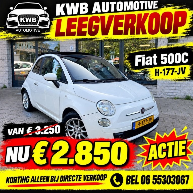 Fiat 500C 0.9 TwinAir Cabrio Half | Leer | Airco APK, Auto's, 945 kg, Euro 5, 86 pk, Gebruikt