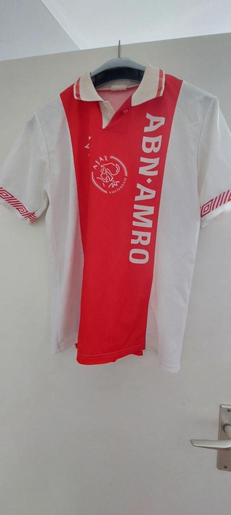 Vintage Ajax ABN-AMRO Thuisshirt - Gedragen en geel boordje, Wit, Overige maten, Ophalen of Verzenden, Gedragen