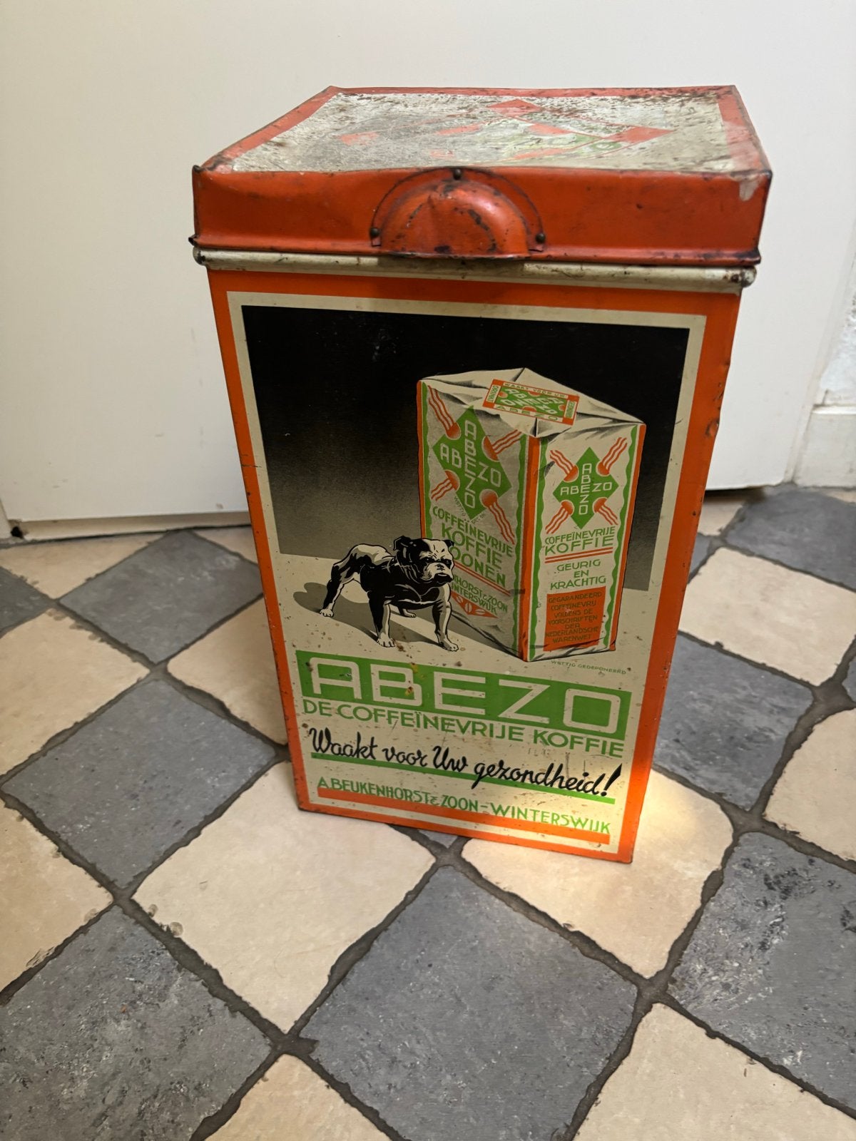 Vintage Abezo Koffieblik - Groot oud winkelblik Winterswijk, Ophalen of Verzenden