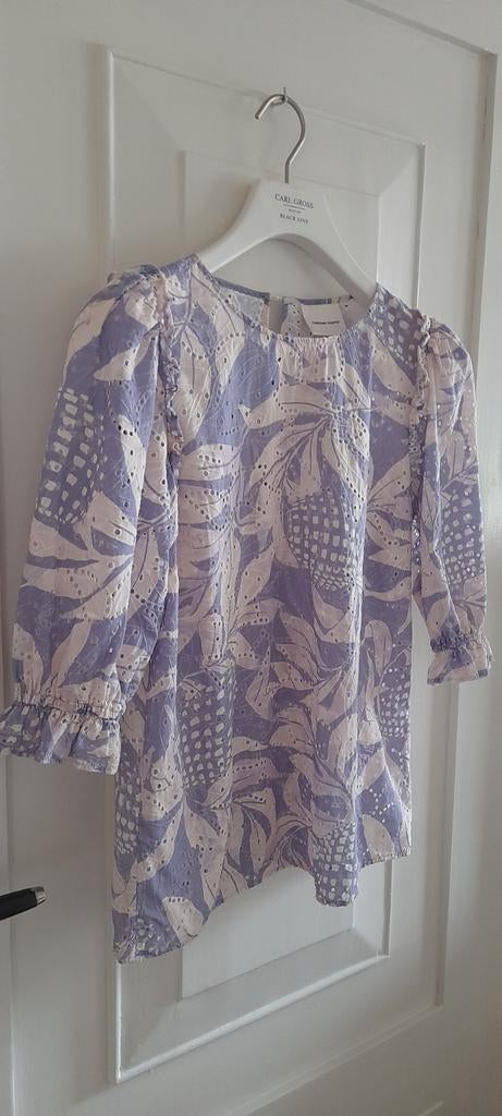 Fabienne Chapot mooie ajour blouse lila- wit met pofmouwen M, Maat 38/40 (M), Overige kleuren, Verzenden, Zo goed als nieuw