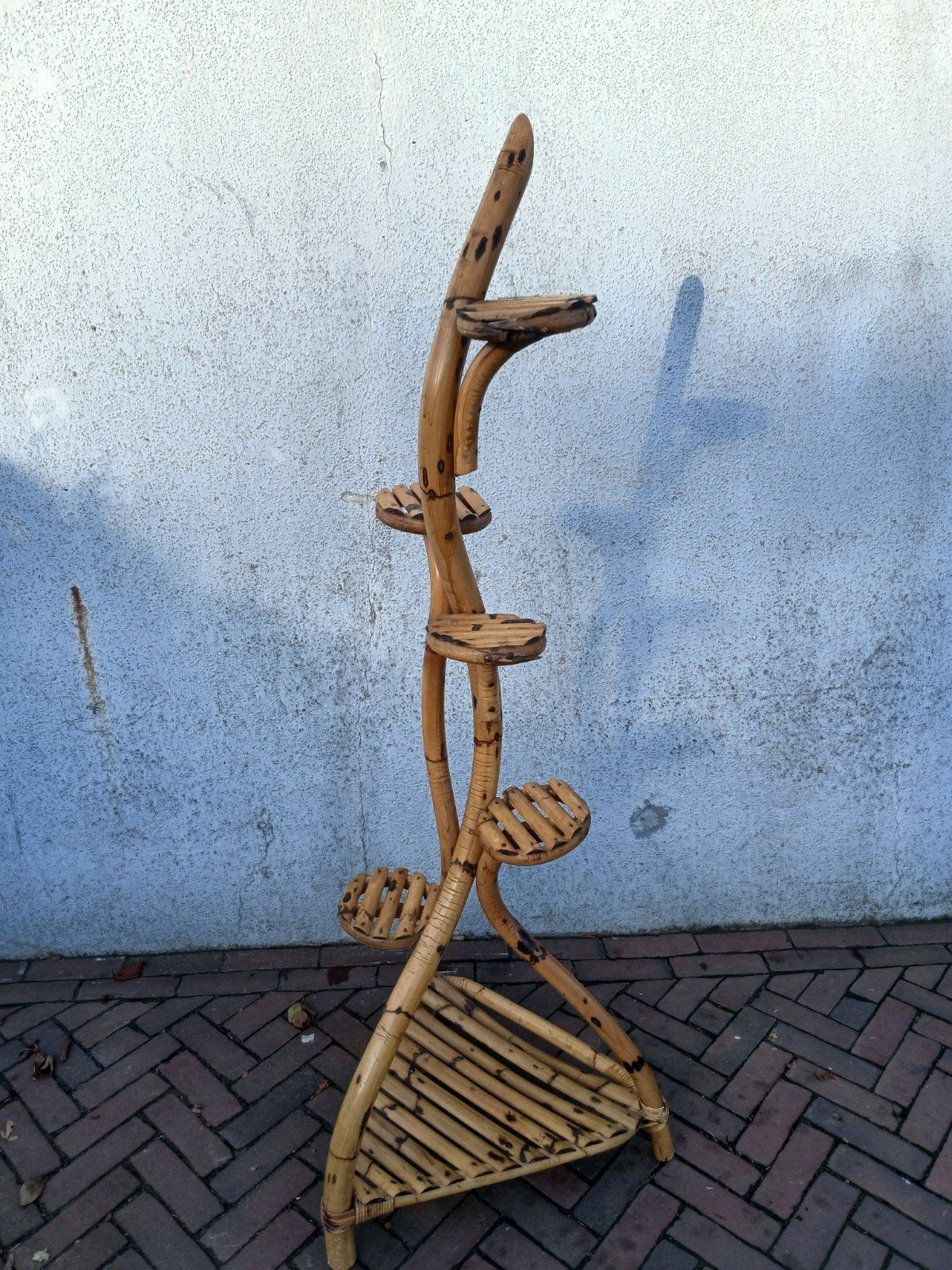 vintage bamboe plantenstandaard, Ophalen, Gebruikt