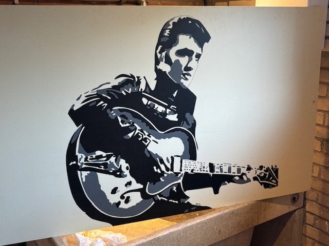 Elvis schilderij, Antiek en Kunst, Kunst | Schilderijen | Modern, Ophalen, Hout, Gemengde techniek, Portret
