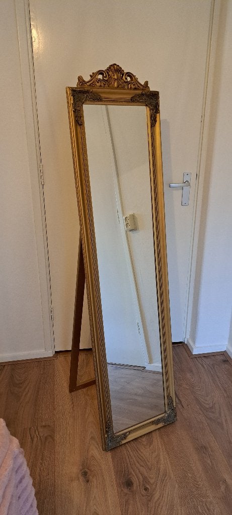 vrijstaande spiegel barok hout goudkleurig, Huis en Inrichting, Woonaccessoires | Spiegels, Ophalen, Minder dan 50 cm, Zo goed als nieuw